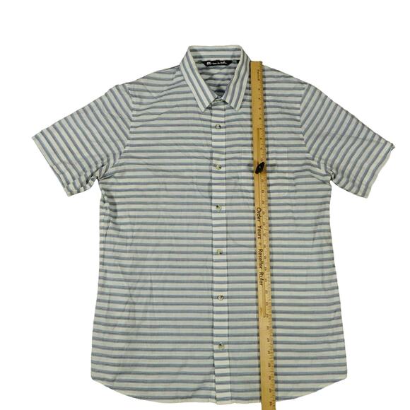 Travis Mathew Striped Button Up Short Sleeve Cotton Shirt Large - Picture 3 of 6